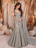 Metallic Ice Blue Silver Sequins and Beads Embroidered Design Net Mermaid Bridal Lehenga with Designer Blouse and Matching Draped Dupatta