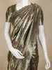 Metallic Olive Green Banarasi Silk Saree with Embroidered Floral Motifs and Designer Border
