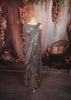 Metallic Silver Grey Floral Sequins and Beads Embroidered Design Holographic Ready to Wear Draped Saree with Matching Designer Corset Blouse