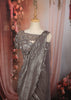 Metallic Silver Grey Floral Sequins and Beads Embroidered Design Holographic Ready to Wear Draped Saree with Matching Designer Corset Blouse