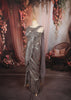 Metallic Silver Grey Floral Sequins and Beads Embroidered Design Holographic Ready to Wear Draped Saree with Matching Designer Corset Blouse