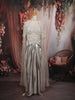 Metallic Silver Paisley Sequins and Beads Embroidered Design Holographic Indo Western Draped Skirt Corset Top with Cape Sleeve