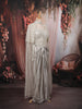 Metallic Silver Paisley Sequins and Beads Embroidered Design Holographic Indo Western Draped Skirt Corset Top with Cape Sleeve