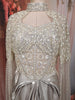 Metallic Silver Paisley Sequins and Beads Embroidered Design Holographic Indo Western Draped Skirt Corset Top with Cape Sleeve