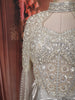 Metallic Silver Paisley Sequins and Beads Embroidered Design Holographic Indo Western Draped Skirt Corset Top with Cape Sleeve