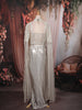 Metallic Silver Paisley Sequins and Beads Embroidered Design Holographic Indo Western Draped Skirt Corset Top with Cape Sleeve