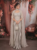 Metallic Silver Paisley Sequins and Beads Embroidered Design Holographic Indo Western Draped Skirt Corset Top with Cape Sleeve