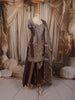 Metallic Taupe Brown Floral Beads Embroidered Design Tissue Organza Party Wear Palazzo Suit with Matching Designer Dupatta