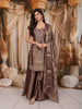 Metallic Taupe Brown Floral Beads Embroidered Design Tissue Organza Party Wear Palazzo Suit with Matching Designer Dupatta