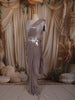 Metallic Taupe Soli Design Ready To Wear Saree with Heavy Sequins Embroidered Blouse and Hip Belt