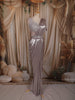 Metallic Taupe Soli Design Ready To Wear Saree with Heavy Sequins Embroidered Blouse and Hip Belt