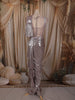 Metallic Taupe Soli Design Ready To Wear Saree with Heavy Sequins Embroidered Blouse and Hip Belt