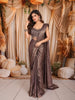 Metallic Taupe Sequins and Beads Embroidered Design Shimmer Ready to Wear Party Saree with Designer Corset Blouse