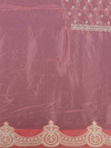 Metallic Rose Floral Zari Sequin Embellishment Organza Saree - Diadem