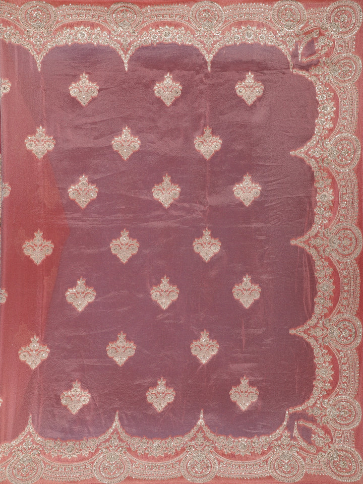 Metallic Rose Floral Zari Sequin Embellishment Organza Saree - Diadem