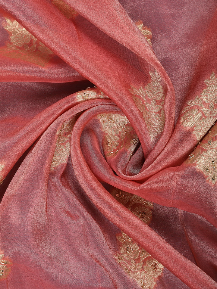 Metallic Rose Floral Zari Sequin Embellishment Organza Saree - Diadem