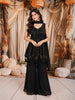 Midnight Black Abstract Sequins and Beads Embroidered Design Georgette Party Wear Peplum Palazzo Suit with Matching Dupatta