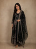 Midnight Black Floral Thread and Sequins Embroidered Design Crepe Palazzo Suit with Dupatta