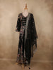 Midnight Black Floral Thread and Sequins Embroidered Design Crepe Palazzo Suit with Dupatta
