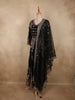 Midnight Black Floral Thread and Sequins Embroidered Design Crepe Palazzo Suit with Dupatta