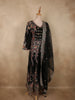 Midnight Black Floral Thread and Sequins Embroidered Design Crepe Palazzo Suit with Dupatta