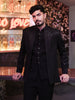 Midnight Black Heavy Sequins Embroidered Design Polynosic Wedding Men's Suit