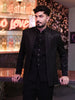 Midnight Black Heavy Sequins Embroidered Design Polynosic Wedding Men's Suit