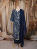 Midnight Blue Abstract Geometric Printed Design Cotton Straight Cut Salwar Suit with Dupatta