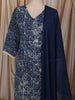 Midnight Blue Abstract Geometric Printed Design Cotton Straight Cut Salwar Suit with Dupatta