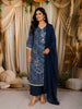 Midnight Blue Abstract Geometric Printed Design Cotton Straight Cut Salwar Suit with Dupatta