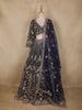 Midnight Blue Floral Design Heavy Embroidered Net Lehenga