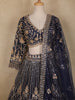 Midnight Blue Floral Design Heavy Embroidered Net Lehenga
