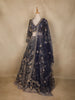 Midnight Blue Floral Design Heavy Embroidered Net Lehenga