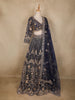 Midnight Blue Floral Design Heavy Embroidered Net Lehenga