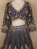 Midnight Blue Floral Design Heavy Embroidered Net Lehenga