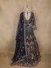 Midnight Blue Floral Design Heavy Embroidered Net Lehenga