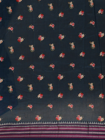 Midnight Blue Floral Printed Kota Cotton Saree - Diadem