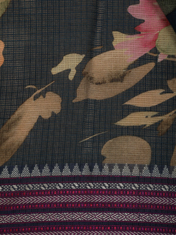 Midnight Blue Floral Printed Kota Cotton Saree - Diadem