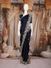 Midnight Blue Floral Sequins Embroidered Satin Saree