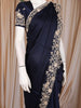 Midnight Blue Floral Sequins Embroidered Satin Saree