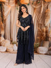Midnight Navy Blue Abstract Sequins and Beads Embroidered Design Georgette Party Wear Peplum Palazzo Suit with Matching Dupatta
