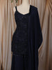 Midnight Navy Blue Abstract Sequins and Beads Embroidered Design Satin Palazzo Suit with Dupatta