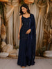 Midnight Navy Blue Abstract Sequins and Beads Embroidered Design Satin Palazzo Suit with Dupatta