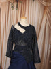 Midnight Navy Blue Abstract Sequins and Beads Embroidered Design Shimmer Mermaid Indo Western Lehenga with Asymmetric Designer Blouse