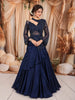 Midnight Navy Blue Abstract Sequins and Beads Embroidered Design Shimmer Mermaid Indo Western Lehenga with Asymmetric Designer Blouse