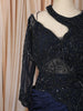 Midnight Navy Blue Abstract Sequins and Beads Embroidered Design Shimmer Mermaid Indo Western Lehenga with Asymmetric Designer Blouse