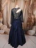 Midnight Navy Blue Abstract Sequins and Beads Embroidered Design Shimmer Mermaid Indo Western Lehenga with Asymmetric Designer Blouse