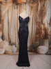 Midnight Navy Blue All Over Heavy Sequins and Crystal Embroidered Design Sequins Fabric Party Wear Fish Cut Gown