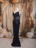 Midnight Navy Blue All Over Heavy Sequins and Crystal Embroidered Design Sequins Fabric Party Wear Fish Cut Gown
