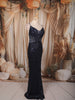 Midnight Navy Blue All Over Heavy Sequins and Crystal Embroidered Design Sequins Fabric Party Wear Fish Cut Gown